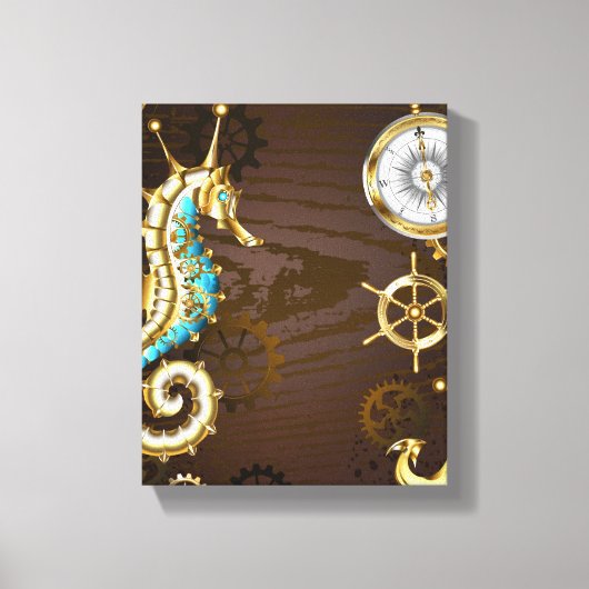 Holzboden mit mechanischem Seepferd Leinwanddruck (Vorderseite)