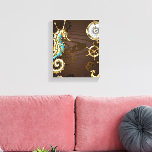 Holzboden mit mechanischem Seepferd Leinwanddruck (Insitu (Wohnzimmer))