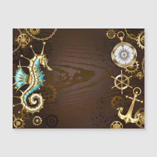 Holzboden mit mechanischem Seepferd Magneteinladung (Vorderseite)