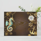 Holzboden mit mechanischem Seepferd Menükarte (Stehend Vorderseite)