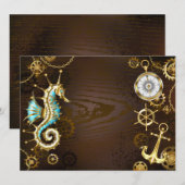 Holzboden mit mechanischem Seepferd Menükarte (Vorne/Hinten)