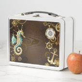 Holzboden mit mechanischem Seepferd Metall Brotdose (Beispiel)