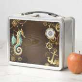 Holzboden mit mechanischem Seepferd Metall Brotdose (Beispiel)