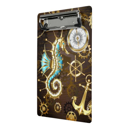 Holzboden mit mechanischem Seepferd Mini Klemmbrett (Gewinkelt2)