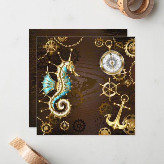 Holzboden mit mechanischem Seepferd Mitteilungskarte (Vorderseite/Rückseite Beispiel)