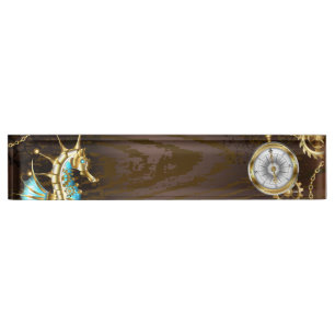 Holzboden mit mechanischem Seepferd Namensplakette