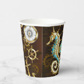 Holzboden mit mechanischem Seepferd Pappbecher (Rechts)