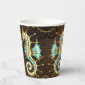 Holzboden mit mechanischem Seepferd Pappbecher (Vorderseite)