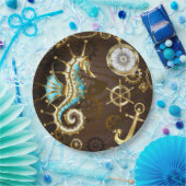 Holzboden mit mechanischem Seepferd Pappteller (Party)