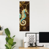 Holzboden mit mechanischem Seepferd Poster (Heimbüro)