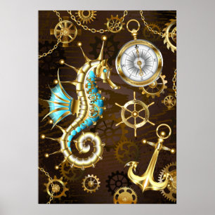 Holzboden mit mechanischem Seepferd Poster