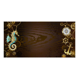 Holzboden mit mechanischem Seepferd Poster