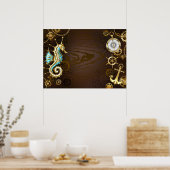 Holzboden mit mechanischem Seepferd Poster (Küche)