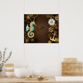 Holzboden mit mechanischem Seepferd Poster (Küche)