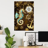 Holzboden mit mechanischem Seepferd Poster (Heimbüro)