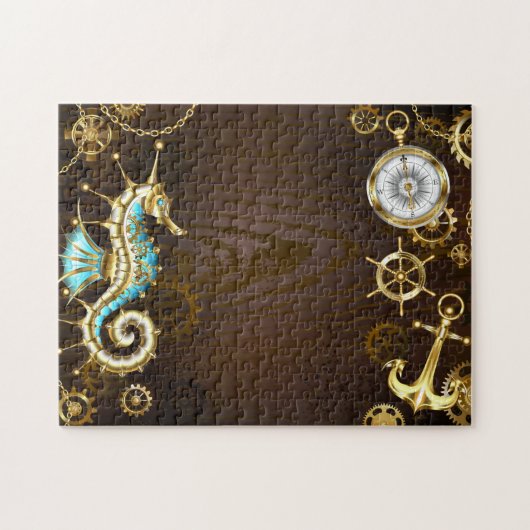 Holzboden mit mechanischem Seepferd Puzzle (Horizontal)