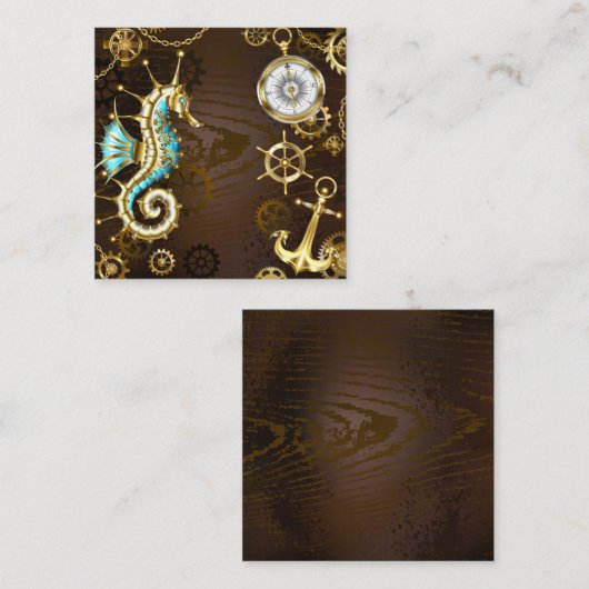 Holzboden mit mechanischem Seepferd Quadratische Visitenkarte (Vorne/Hinten)