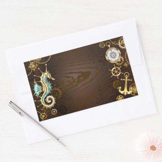 Holzboden mit mechanischem Seepferd Rechteckiger Aufkleber (Umschlag)