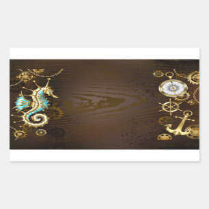 Holzboden mit mechanischem Seepferd Rechteckiger Aufkleber