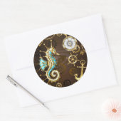 Holzboden mit mechanischem Seepferd Runder Aufkleber (Umschlag)