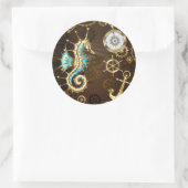 Holzboden mit mechanischem Seepferd Runder Aufkleber (Tasche)