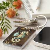 Holzboden mit mechanischem Seepferd Schlüsselanhänger (Vorderseite rechts)