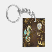 Holzboden mit mechanischem Seepferd Schlüsselanhänger (Vorderseite links)