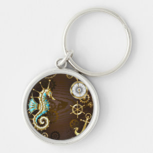 Holzboden mit mechanischem Seepferd Schlüsselanhänger