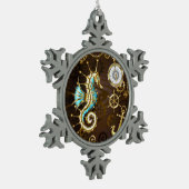 Holzboden mit mechanischem Seepferd Schneeflocken Zinn-Ornament (Links)