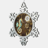 Holzboden mit mechanischem Seepferd Schneeflocken Zinn-Ornament (Rechts)