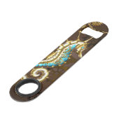 Holzboden mit mechanischem Seepferd Speed Flaschenöffner (Vorderseite Schrägansicht)