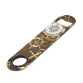 Holzboden mit mechanischem Seepferd Speed Flaschenöffner (Rückseite Schrägansicht)