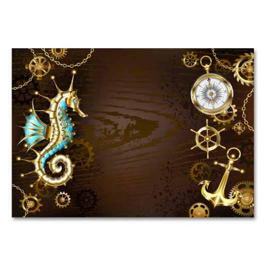 Holzboden mit mechanischem Seepferd Tischnummer (Vorderseite)