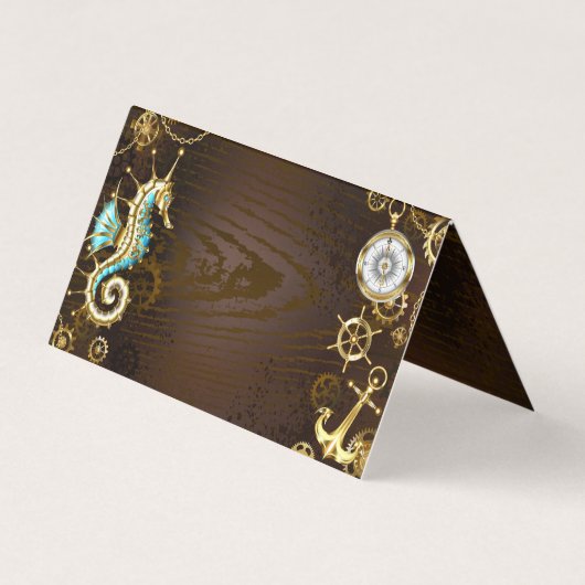 Holzboden mit mechanischem Seepferd Visitenkarten (Rückseite)