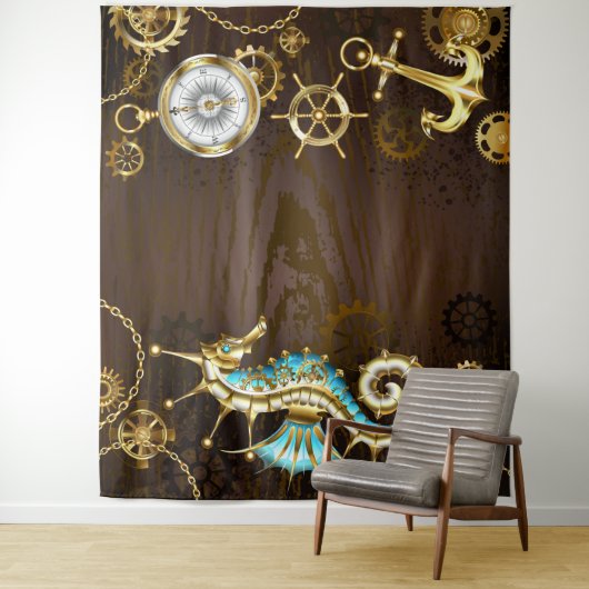 Holzboden mit mechanischem Seepferd Wandteppich (Beispiel)