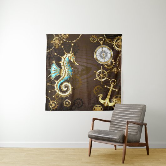 Holzboden mit mechanischem Seepferd Wandteppich (Beispiel)