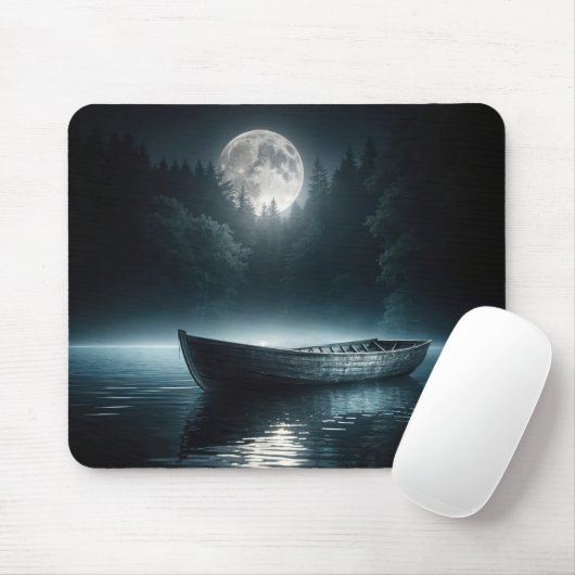 Holzboot am Mondlichtsee Mousepad (Mit Mouse)