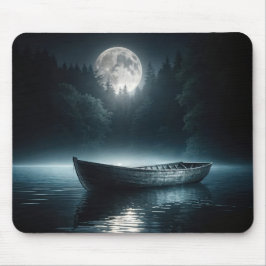 Holzboot am Mondlichtsee Mousepad