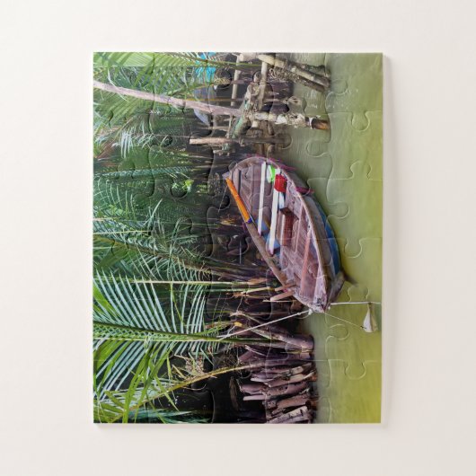 Holzboot im Mekong-Delta Puzzle (Vertikal)