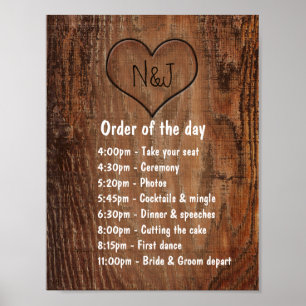 Holzbrennerhitz Rustikale Hochzeitordnung Poster