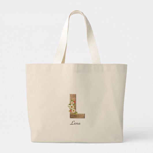 Holzbrief L Blume Monogramm Ruhestand Tote Bag Jumbo Stoffbeutel (Rückseite)