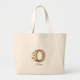 Holzbrief O Blume Monogramm Ruhestand Tote Bag Jumbo Stoffbeutel