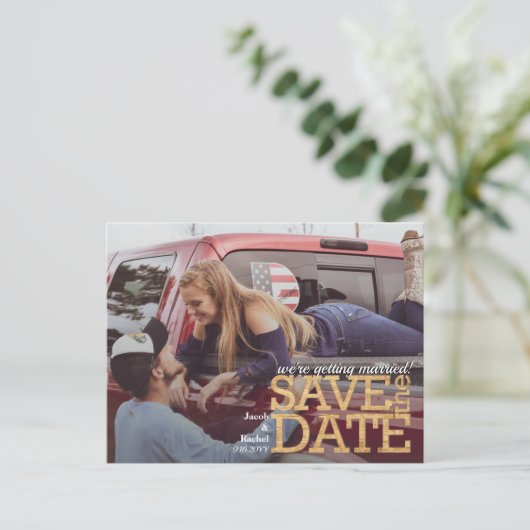 Holzbriefe Save the Date rustikal Save the Date Postkarte (Stehend Vorderseite)