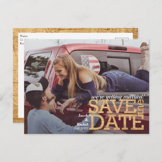 Holzbriefe Save the Date rustikal Save the Date Postkarte (Vorne/Hinten)