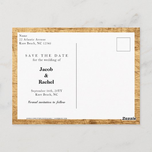 Holzbriefe Save the Date rustikal Save the Date Postkarte (Rückseite)