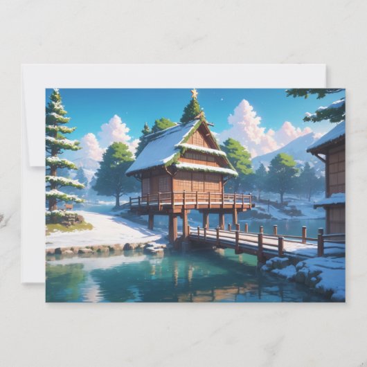 Holzbrücke mit Schnee Feiertagskarte (Vorderseite)