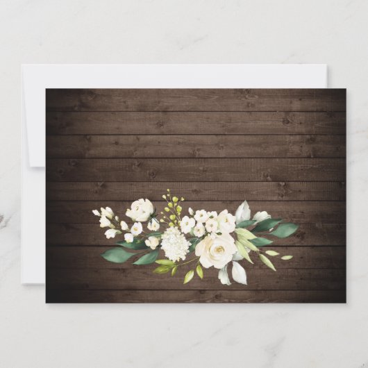 Holzdusche Weiße Rosen Laterne Rustikale Coupel Einladung (Rückseite)