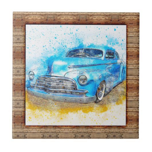 Holzeffekt Gerahmter Abstrakter Kunstwagen Fliese (Vorderseite)