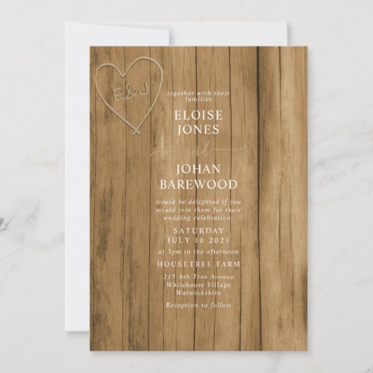 Holzeffekt geschnitzte Hochzeitseinladung Einladung (Vorderseite)