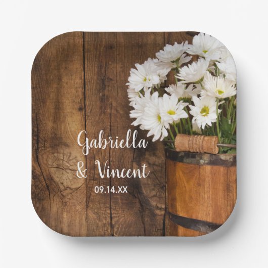 Holzeimer, weiße Milchmahlzeiten Pappteller (Vorderseite)